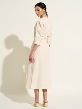MUMTAZ - 3/4 length raglan sleeve midi dress in Cotton Ecru Dress Fête Impériale