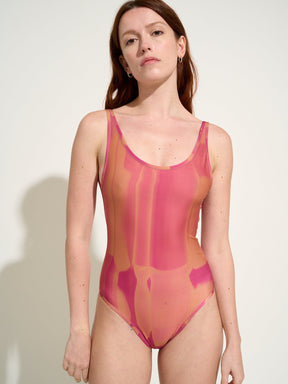 NAIADE - 1-piece low back swimsuit Oeko-Tex Tie & Dye print Fuchsia Swimsuit Fête Impériale