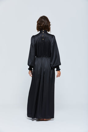NAOMI - Long dress Turtleneck  and smocked sleeves Black Dress Fête Impériale
