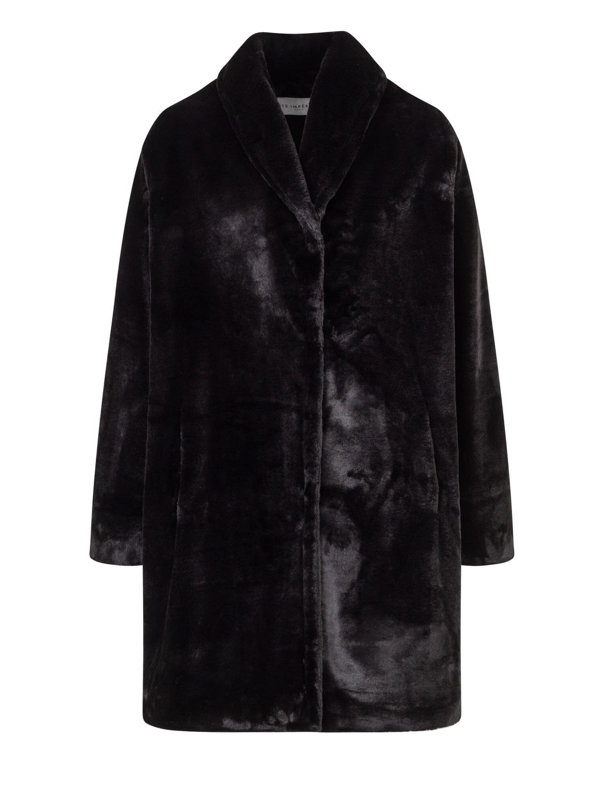 NATALIA - Mid-length shawl collar faux fur coat Black Coat Fête Impériale