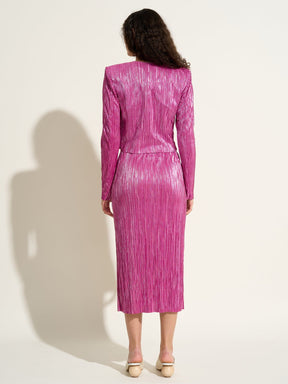 NONA - Straight midi skirt with elasticated waistband in pleated fabric with metallic effect Fuchsia Skirt Fête Impériale