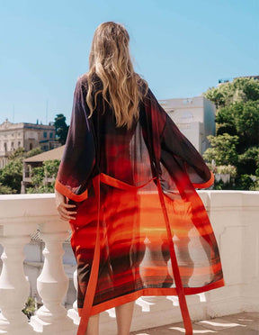 NYMPHE - Velvet Sunset Kimono in printed silk satin Fête Impériale