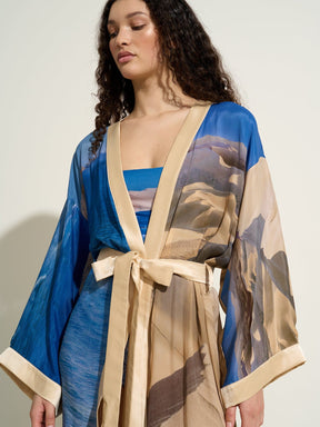 NYMPHE - Mid-length oversized belted silk crepe Pelican Bay Kimono Fête Impériale