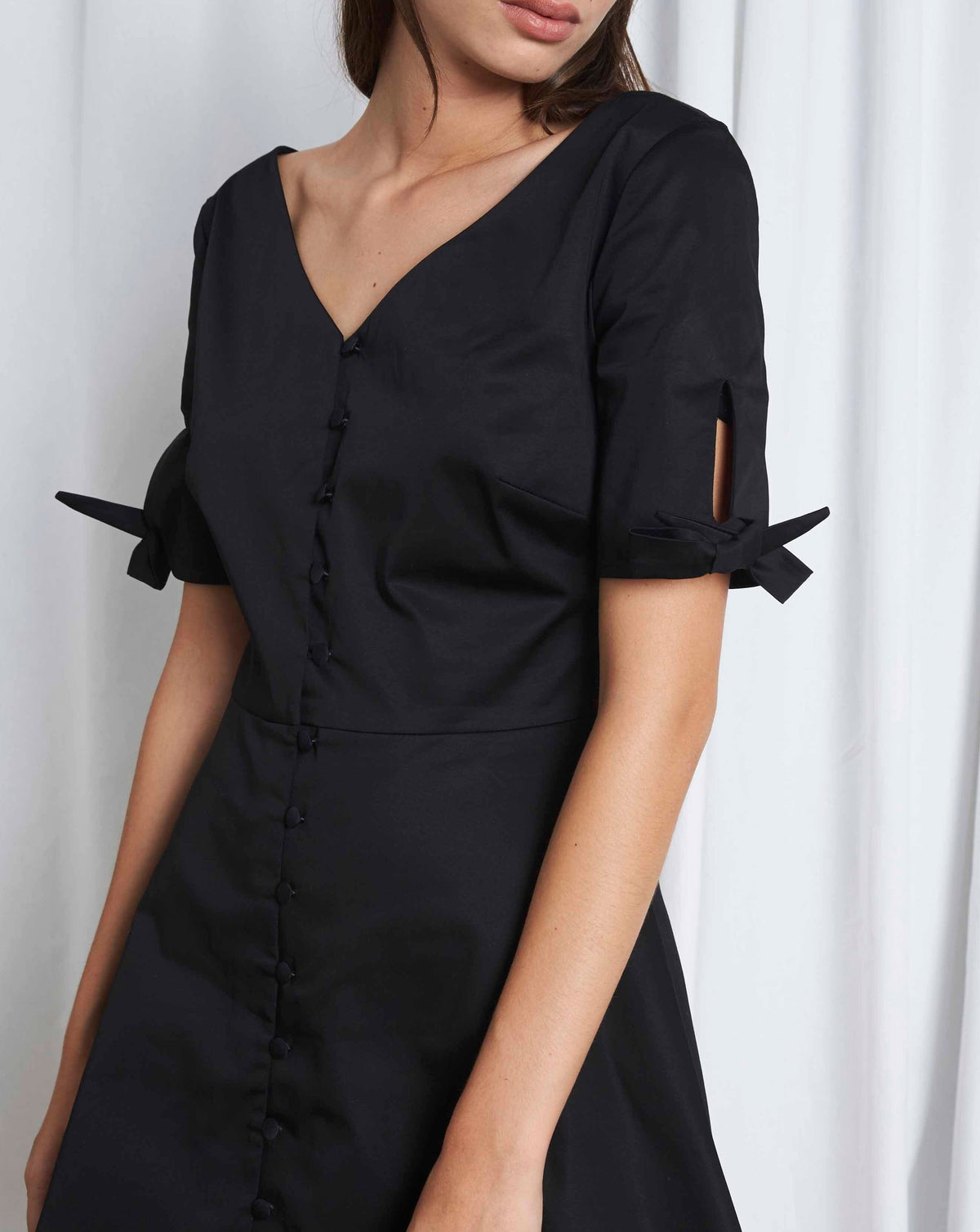 ORPHÉE - Short buttoned dress in Cotton Black Dress Fête Impériale