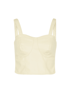 ORSU - Sweetheart neckline crop top with wide straps in yellow recycled leather Brassière Fête Impériale