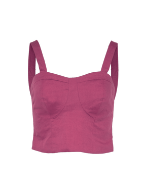 ORSU - Sweetheart neckline crop top with wide straps in Linen  and Cotton fuchsia Brassière Fête Impériale
