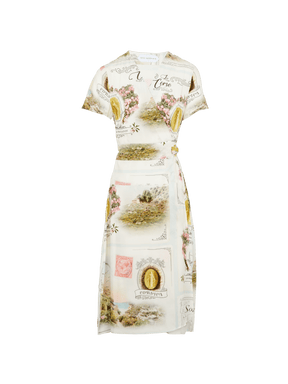 PORTO VECCHIO - Midi wrap dress in viscose poplin with Postcard print Dress Fête Impériale