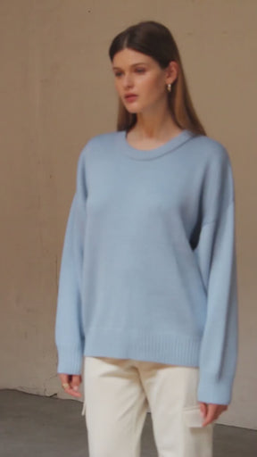 HESIODE - Loose sweater in merino wool Oeko Tex Blue