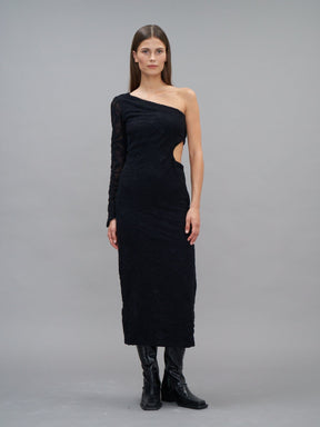 PROPRIANO - Asymmetrical lace openwork maxi dress Black Dress Fête Impériale