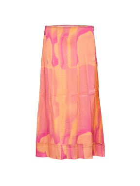 PRUNE - Flared midi skirt in viscose satin Tie & Dye print Fuchsia Skirt Fête Impériale