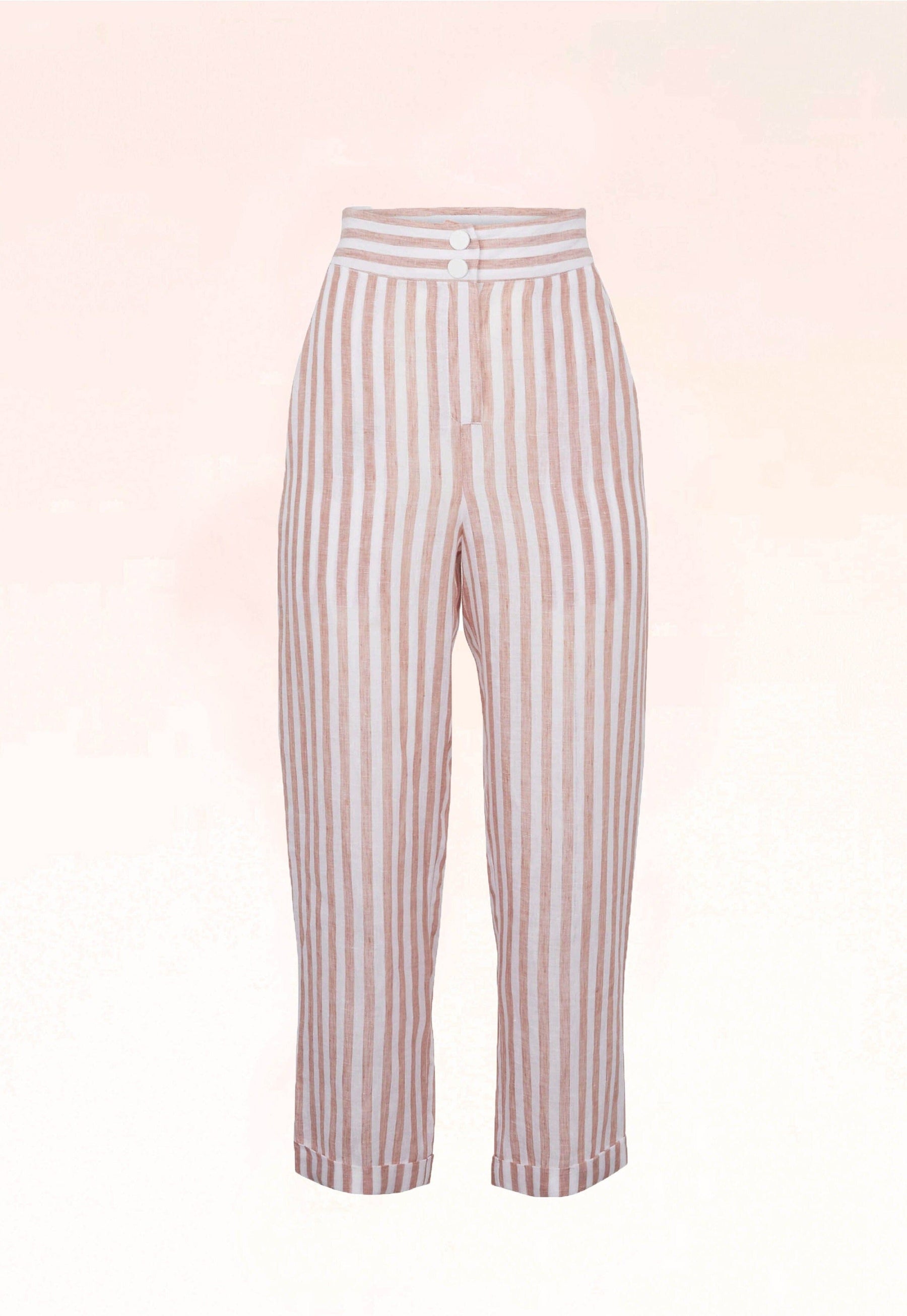 RAYMOND - High-waisted straight-leg pants in white and beige stripes Linen  Trousers Fête Impériale