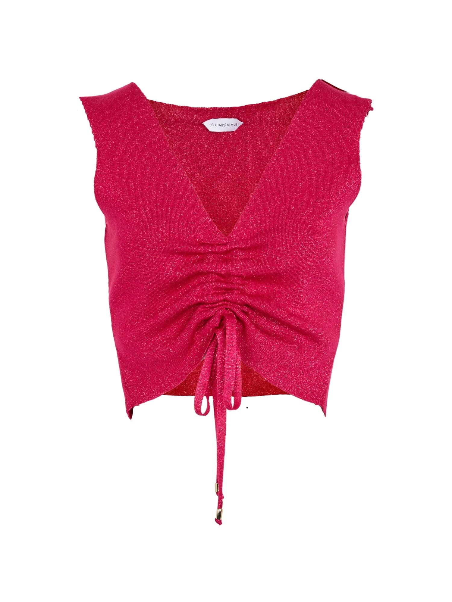 RENÉE - Adjustable-length cropped top in sequined knit Oeko-Tex Fuchsia Top Fête Impériale