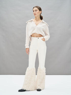 RIJAH - Loose sweater with plunging neckline and trucker neck in chenille jersey Grège Sweater Fête Impériale