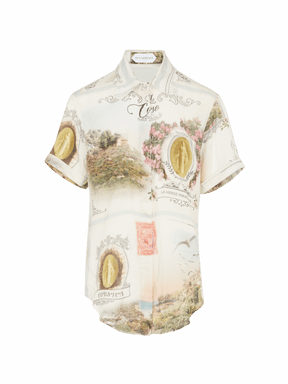 ROSERAIE - Short-sleeved petal collar shirt in Cotton Printed Cards Shirt Fête Impériale