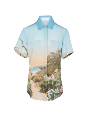 ROSERAIE - Short-sleeved shirt with petal collar in printed silk crepe Small Corsica Shirt Fête Impériale