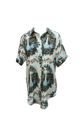 ROSERAIE - Short-sleeved printed silk crepe shirt Large Cascade Shirt Fête Impériale