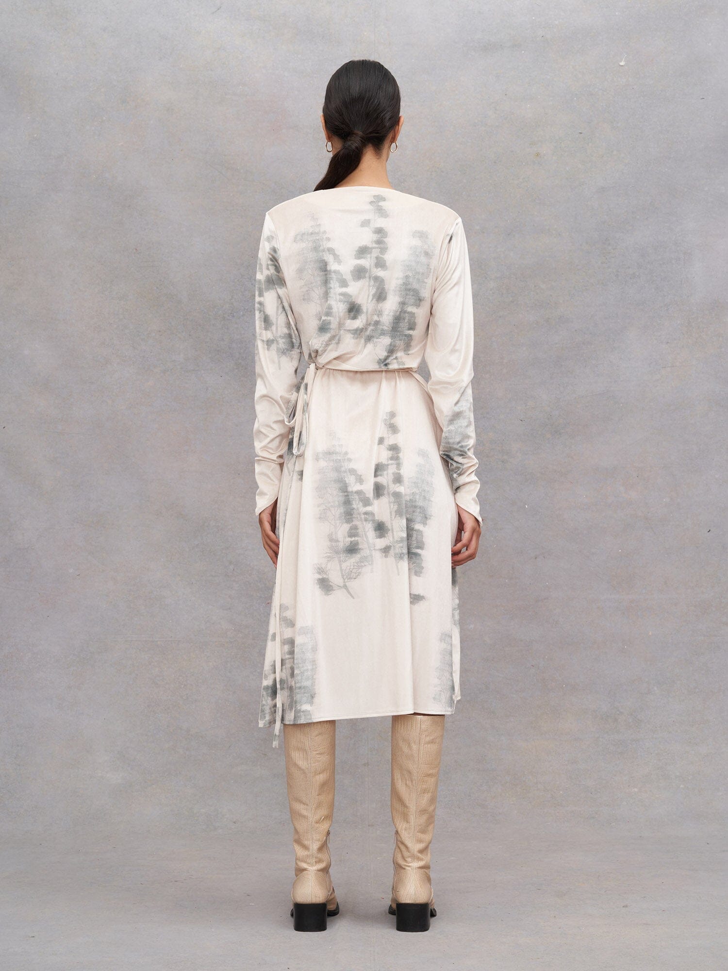 SAIMA - Velvet Oeko-Tex ruffled wrap maxi dress Abstract Tofu/Green Forest print Dress Fête Impériale
