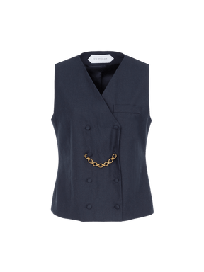 SAN LORENZO - Sleeveless double-breasted vest with chain in twill wool and Cotton navy Waistcoat Fête Impériale