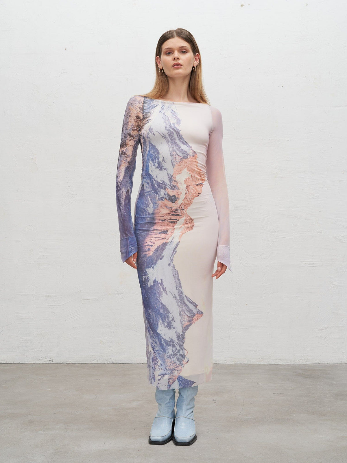 SARTENE - Oeko-Tex Reborn print stretch tulle long dress with long sleeves Dress Fête Impériale