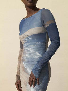 SARTENE - Long-sleeved tube dress in Oeko-Tex Pelican Bay print tulle Dress Fête Impériale