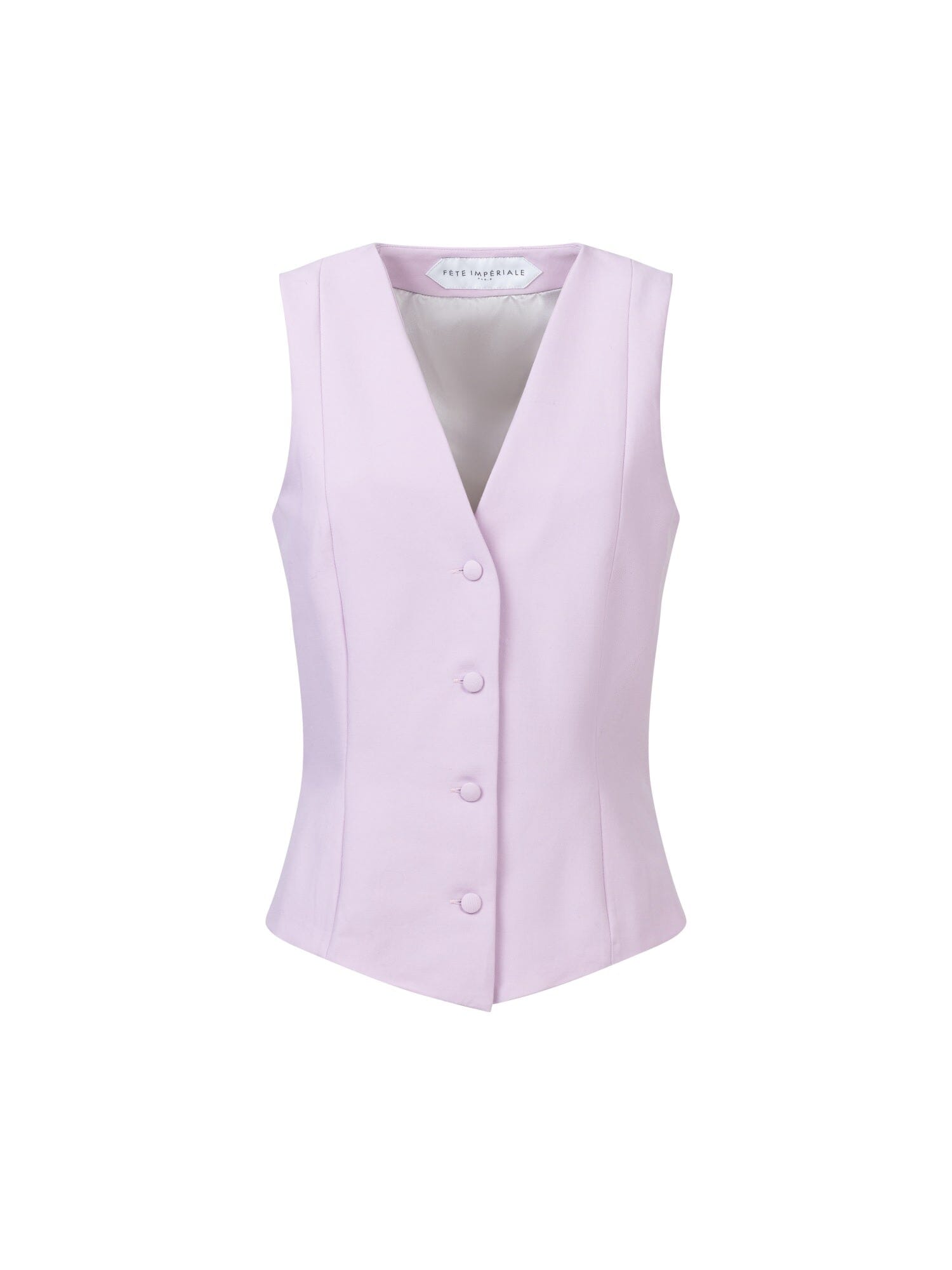 SHILI - Oeko Tex Orchid Bloom Top stretch wool twill sleeveless buttoned cardigan Fête Impériale