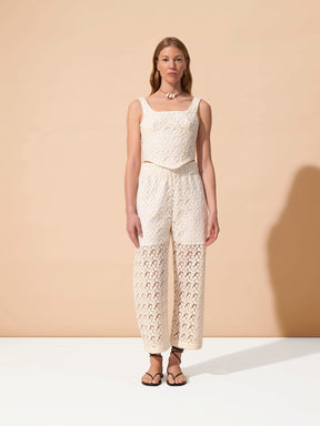 SIFNOS - Elasticated high-waisted tulle pants with daisy embroidery Ecru Trousers Fête Impériale