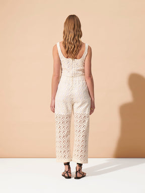 SIFNOS - Elasticated high-waisted tulle pants with daisy embroidery Ecru Trousers Fête Impériale
