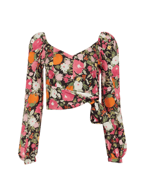 SPERONE - Cropped wrap blouse with long sleeves in printed silk Immortelles Blouse Fête Impériale