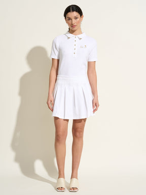 STEFFIE - Embroidered tennis-style pleated mini skirt in organic piqué jersey Cotton White Skirt Fête Impériale