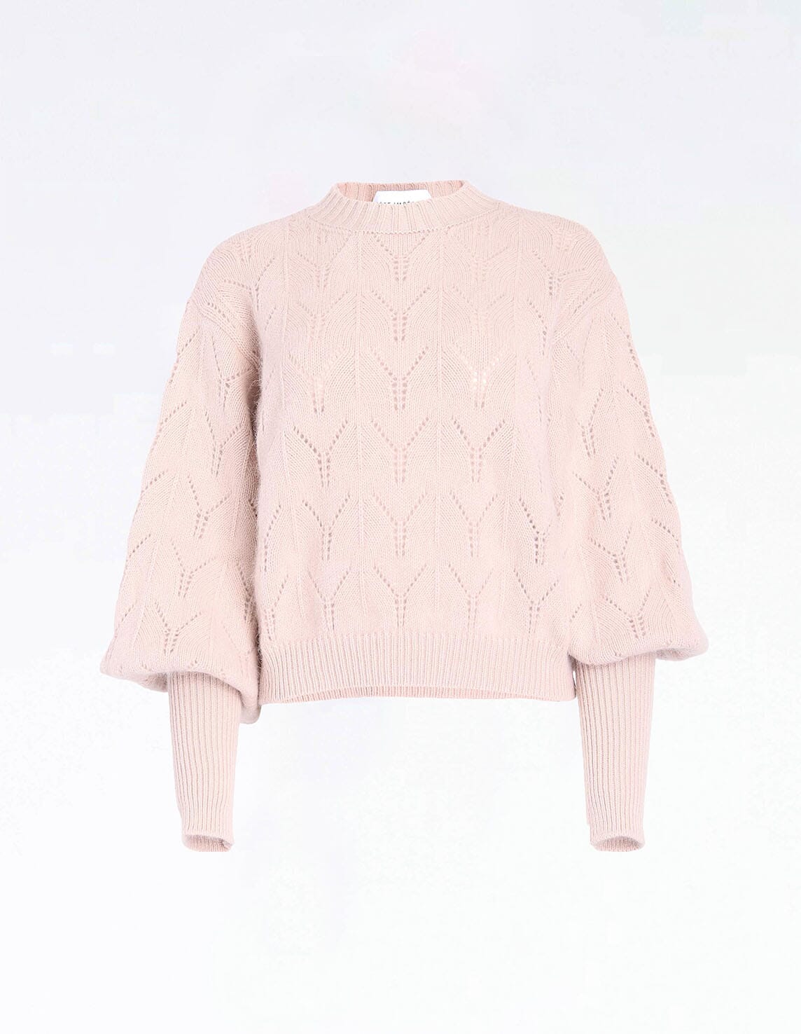 SUN - Cropped sweater with balloon sleeves and long cuffs in wool and angora Antique Pink Sweater Fête Impériale