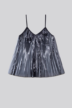 TELLIER - Black and white pleated fabric thin straps top Top Fête Impériale