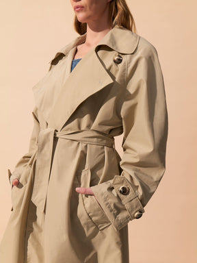 TERENCE - Oversized Belted Nylon Trenchcoat Beige Trenchcoat Fête Impériale