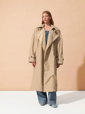 TERENCE - Oversized Belted Nylon Trenchcoat Beige Trenchcoat Fête Impériale