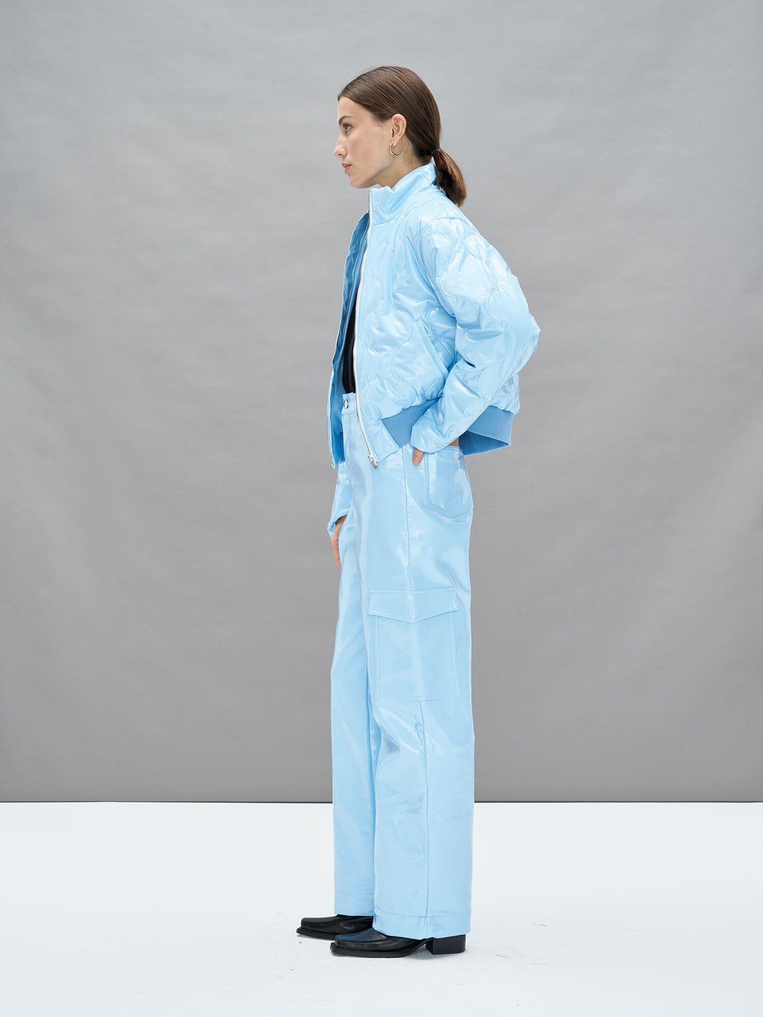 TSUMIS - Short padded vinyl jacket with pointed sleeves Blue Padded jacket Fête Impériale