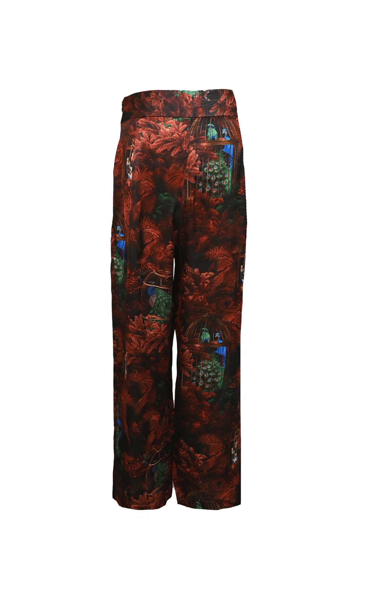 ULYSSE - High-waisted pleated pants in printed viscose satin Appolonie Red Pants Fête Impériale