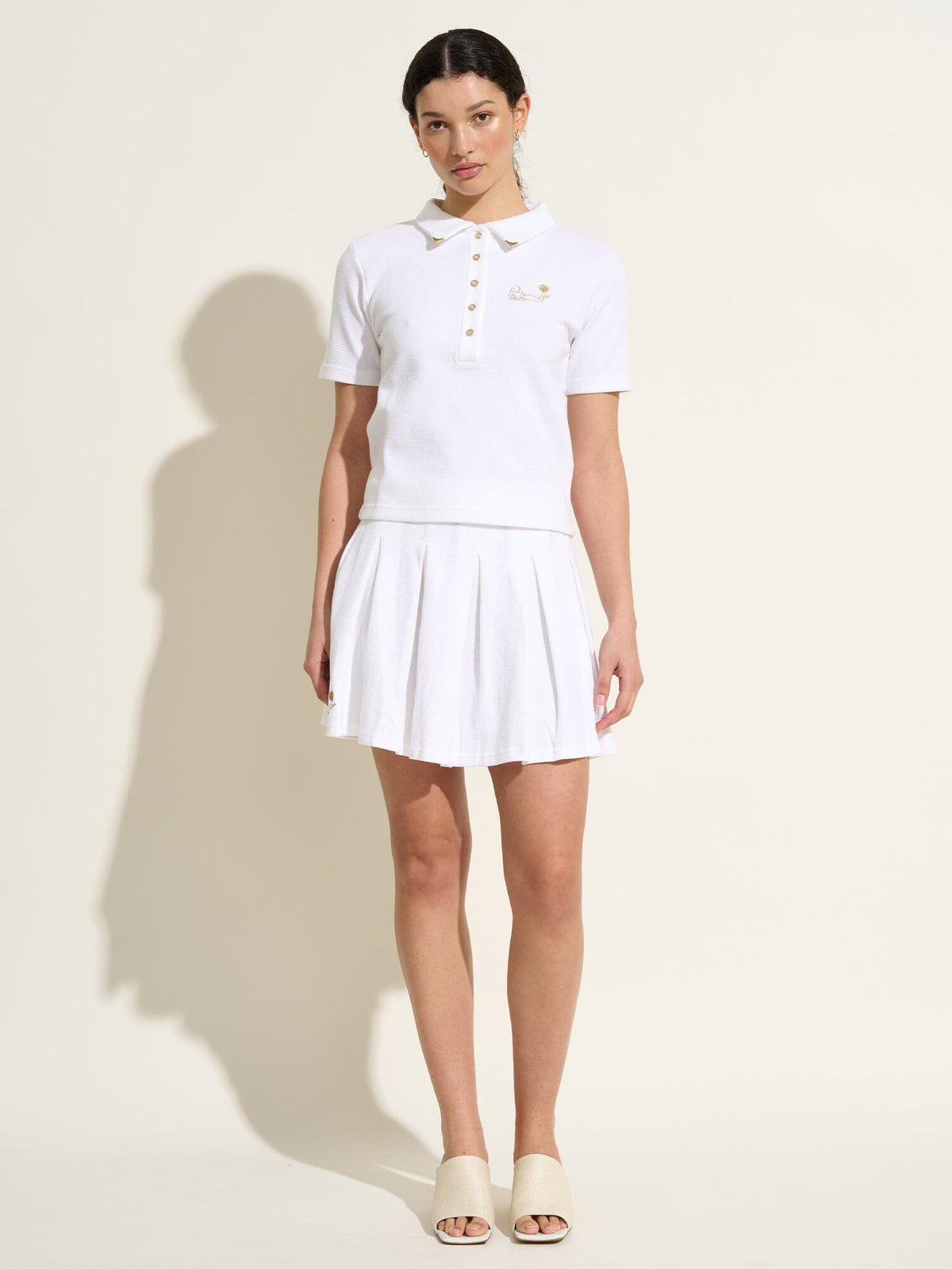 VENUS - Fitted short-sleeved polo shirt embroidered in organic piqué jersey Cotton White Top Fête Impériale