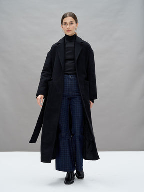 VIRGINIA - Coat, bathrobe, tie belt in virgin wool Black Coat Fête Impériale