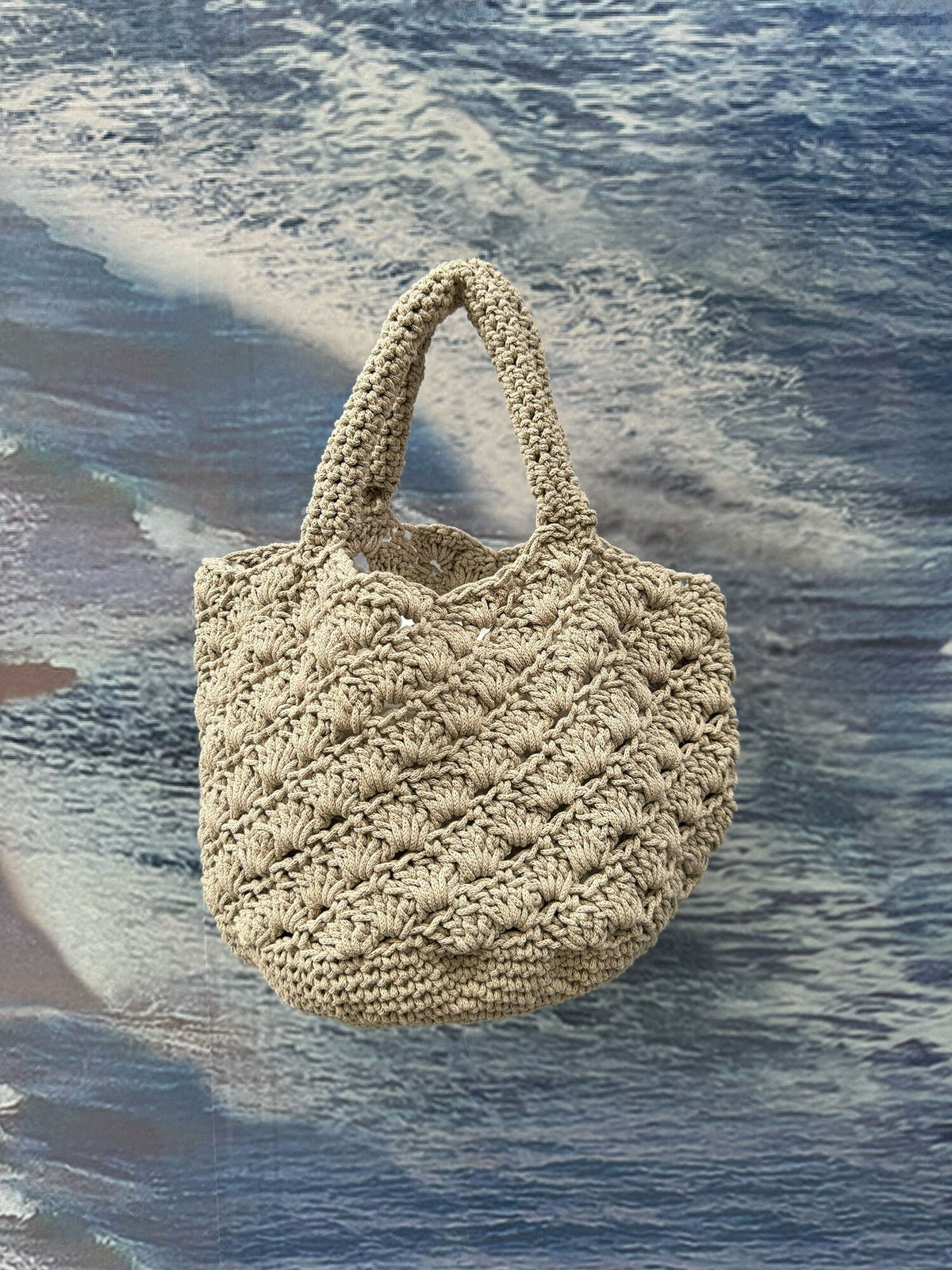 VOLOS - Openwork knit tote bag in Cotton Beige Bag Fête Impériale