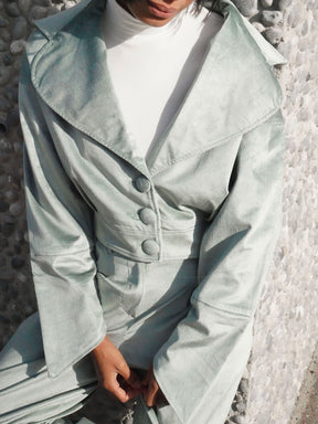 ZADIE - Vert de Gris Corduroy Short Loose Jacket with Buttoned Sleeves Jacket Fête Impériale